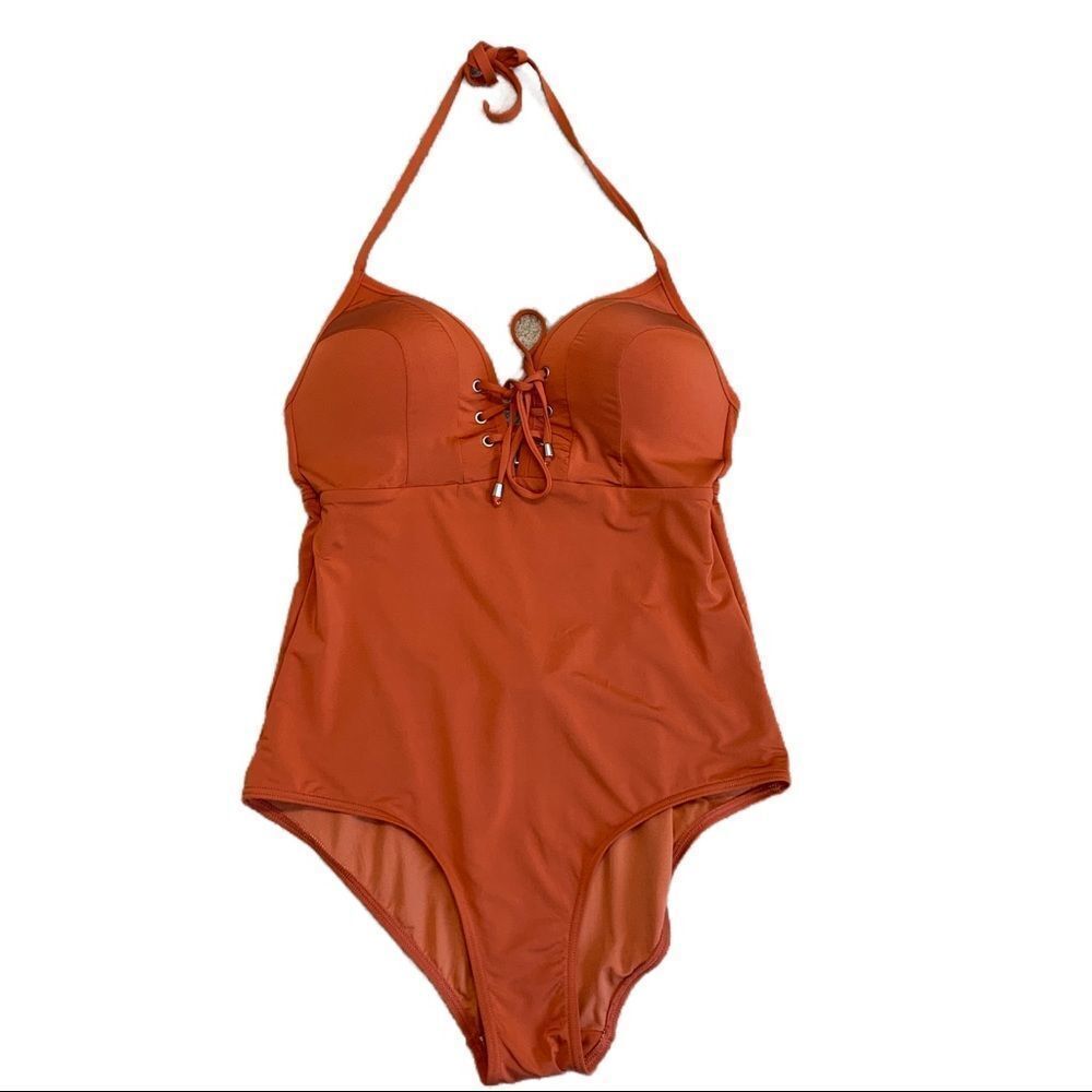 NIPTUK Laceup one piece swimsuit burnt orange Sz CAN10/US8